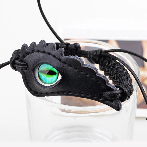 Punk Leather Evil Eye Woven Bracelet For Men Women Adjustable Dragon Eye Wing Gothic Fashion Jewelry Handmade Wrap Bracelet