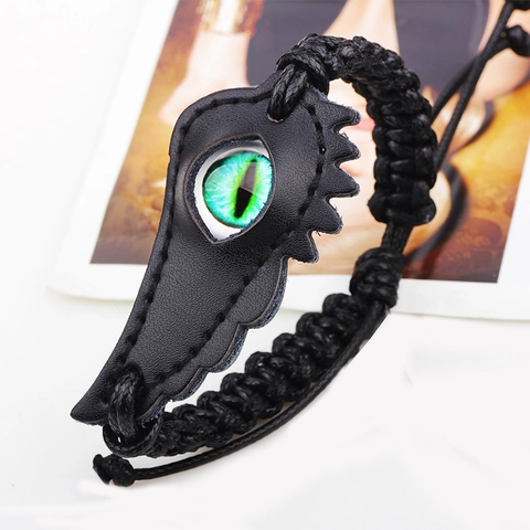 Punk Leather Evil Eye Woven Bracelet For Men Women Adjustable Dragon Eye Wing Gothic Fashion Jewelry Handmade Wrap Bracelet