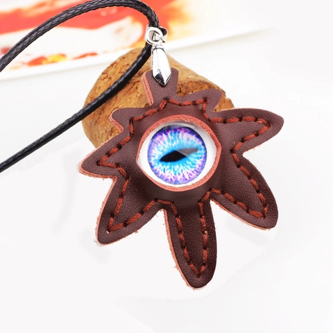 Vintage Men Leather Maple Leaf Evil Eye Pendant Necklace With Adjustable Wax Cord Fantasy Gothic Style Handmade Jewelry