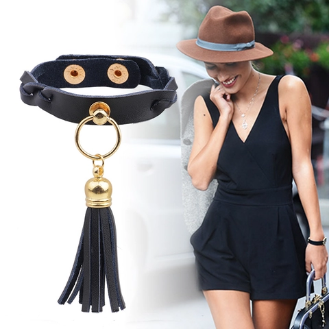 Mode Punk Lederen Kwastje Armband Voor Vrouwen Legering Metalen Ring Strass Luipaard Wikkelarmband Street Style Sieraden
