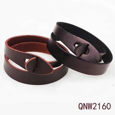 Vintage Handmade Cowhide Double Wrap Bracelet For Women Minimalist Leather Cuff Bracelet Alloy Plug Buckle Retro Jewelry Gift