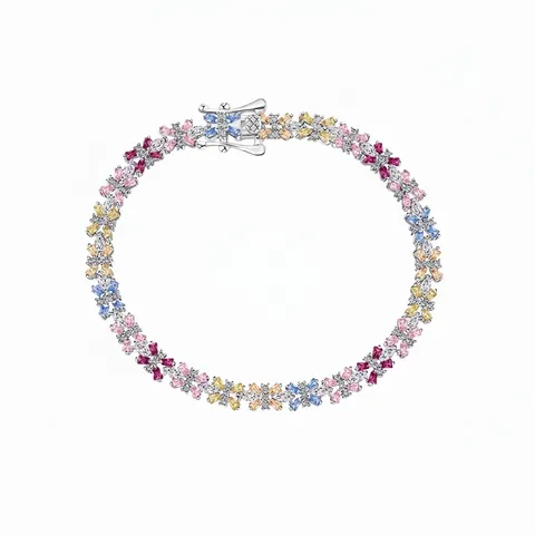 925 Sterlingsilber Mehrfarbig Zirkonia Blume Armband Für Damen Luxus Floral Cluster Verstellbar Hochzeit Schmuck