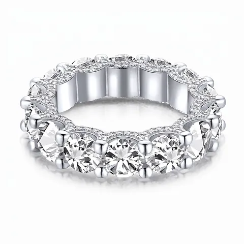 Anello Eternity in Argento Sterling 925 per Donna Lussuoso Cinturino in Pavé di Zirconia con Taglio Rotondo Gioielli Moda