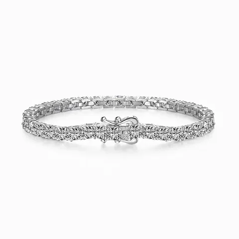 Bracciale Tennis in Argento Sterling 925 Stile Francese per Donna Con Zirconia Intarsiato 4mm Gioielli da Mano Eleganti Regalo