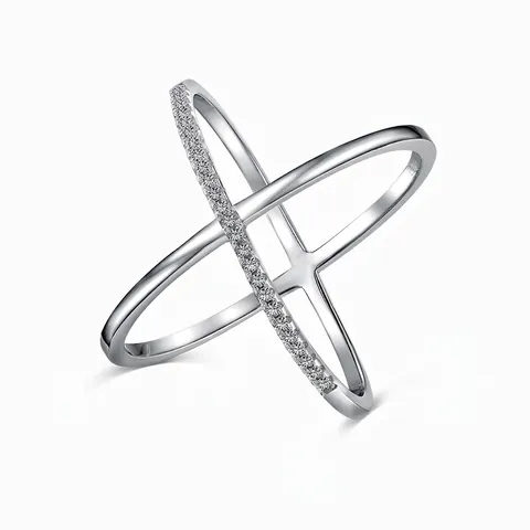 S925 Sterlingsilber Geometrischer X-Kreuz Ring Für Damen Zierlicher Strass Fingerring Minimalistischer Schmuck Geschenk