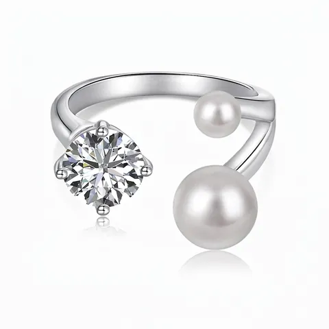 S925 Sterling Zilveren Open Ring Voor Dames Elegante Zirconia En Kunstparel Bypass Ontwerp Verstelbare Mode Sieraden Cadeau