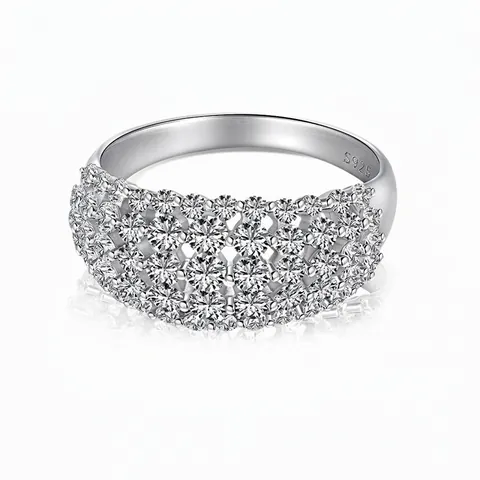 S925 Sterling Silver Pave Rhinestone Ring For Women Four Row Multi Layer Geometric Wide Band Band Ring Fashion Jewelry Gift