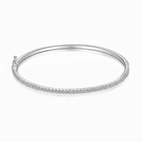 S925 Sterling Silver Zirconia Inlaid Bangle For Women Minimalist Row Drill Design Wedding Anniversary Party Jewelry Bracelet