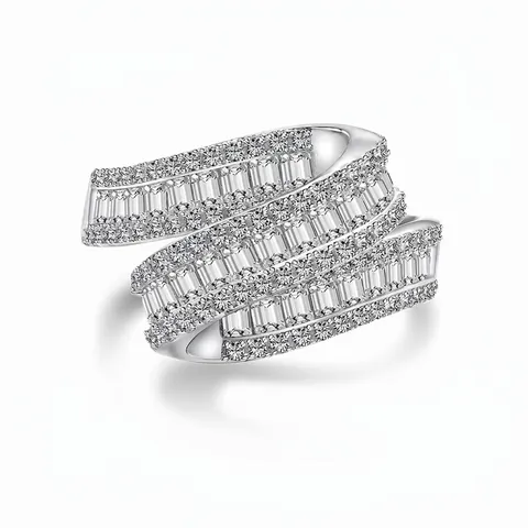 925 Sterling Silver Ring For Women Multi Layer Geometric Wrap Design With Sparkling Rhinestone Inlaid Pave Luxury Finger Ring