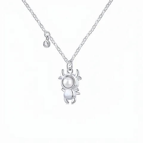 Halskette Aus 925 Sterling Silber Mit Künstliche Perle Und Zirkon Cartoon Kuh Astronaut Anhänger Mode Schlüsselbein Kette Schmuck