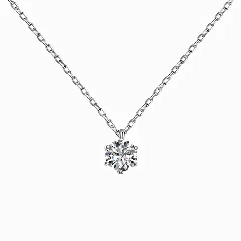 925 Sterling Silver Zirconia Pendant Necklace For Women Six Claw Round Cut Simple Clavicle Chain Wedding Fashion Jewelry