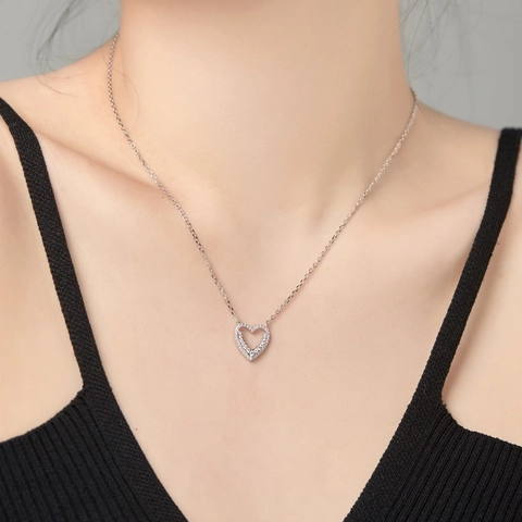 925 Sterling Silver Heart Pendant Necklace For Women Hollow Design Zirconia Inlaid 18K Gold Plated Chain Necklace Elegant Jewelry Gift