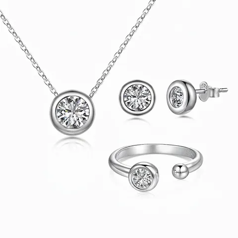 Minimalist 925 Sterling Silver Zirconia Necklace Earrings Ring Jewelry For Women Round Electroplated Elegant Geometric Accessory