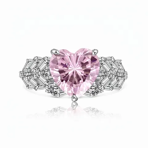 Anello a Cuore in Argento Sterling S925 per Donna Lusso Romantico Anello a Cuore in Zirconia Rosa Matrimonio Festa Gioielli