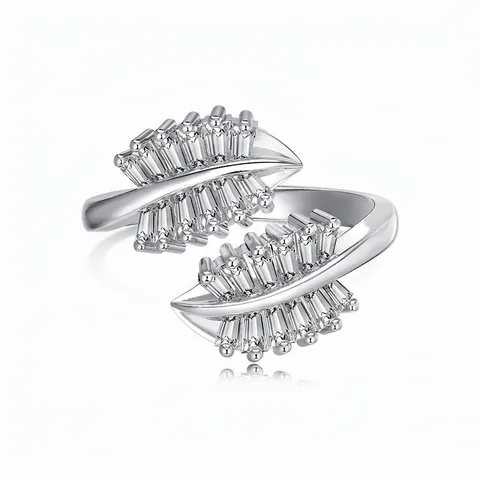 925 Sterlingsilber Blatt Offener Ring Für Damen Symmetrisches Blatt Design Zirkonia Eingelegt Verstellbar Mode Schmuck Fingerring