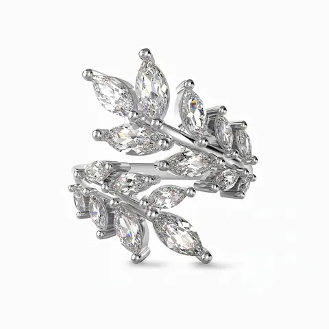925 Sterling Silver Leaf Adjustable Open Ring For Women Marquise Cut Zirconia Plant Motif Elegant Fashion Jewelry Finger Accessory