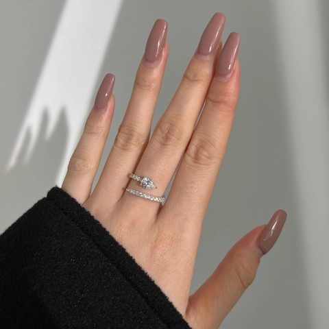 925 Sterling Silver Pear Shape Bypass Ring For Women Zirconia Pave Wrap Around Trendy Fashion Jewelry Wedding Party Gift