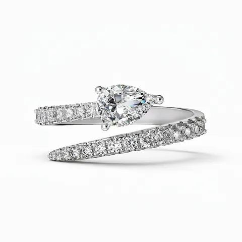925 Sterling Silver Pear Shape Bypass Ring For Women Zirconia Pave Wrap Around Trendy Fashion Jewelry Wedding Party Gift