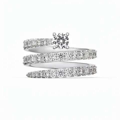 Mode 925 Sterlingsilber Spiral Ring Für Damen Weißgold Vergoldet Strass Eingelegtes Band Zierlicher Schmuck Accessoire Geschenk