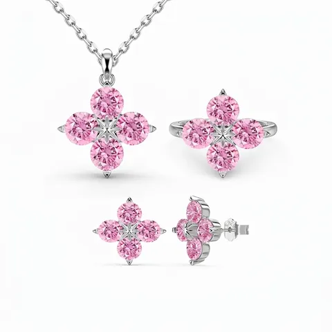 925 Sterling Silver Four Leaf Clover Jewelry Set For Women Zirconia Flower Necklace Earrings Ring Light Luxury Accessory