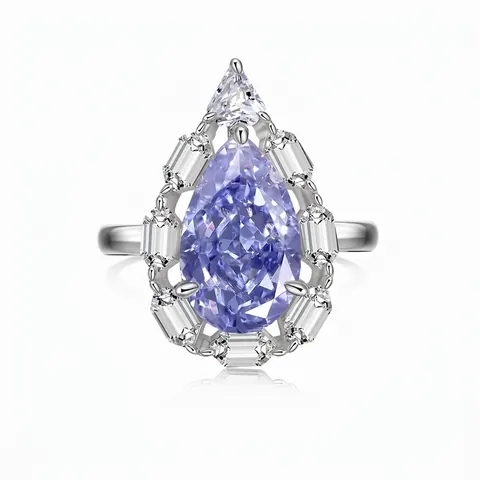 Luxurious 925 Sterling Silver Pear Cut Blue Zirconia Ring Elegant Water Drop Halo Finger Ring For Women Fine Jewelry Gift