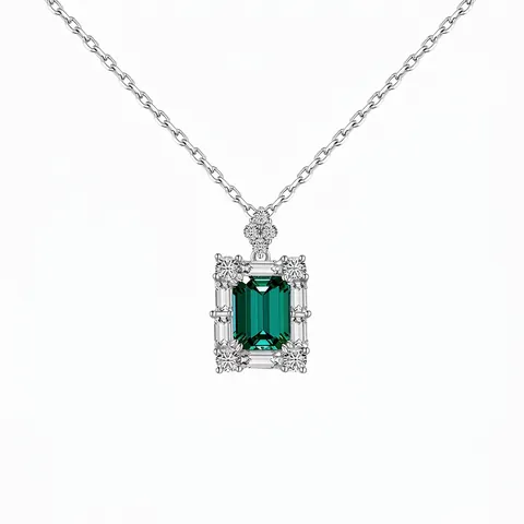 925 Sterlingsilber Smaragdgrüner Zirkonia Anhänger Halskette Eleganter Quadratischer Edelstein Kette Schmuck Für Damen Hochzeitsgeschenk