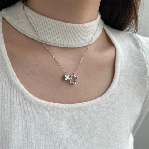 Collar de Trébol Reversible de Plata de Ley S925 para Mujer Collar con Colgante de Madreperla de Doble Cara con Borde de Circonia
