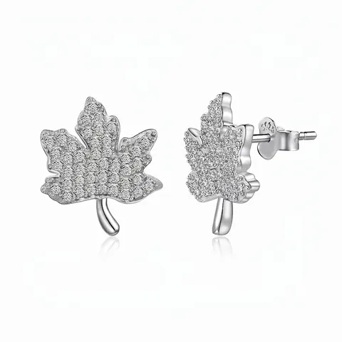 Squisiti Orecchini a Bottone in Argento Sterling 925 a Foglia di Acero da Donna Strass Intarsiati Gioielli Regalo