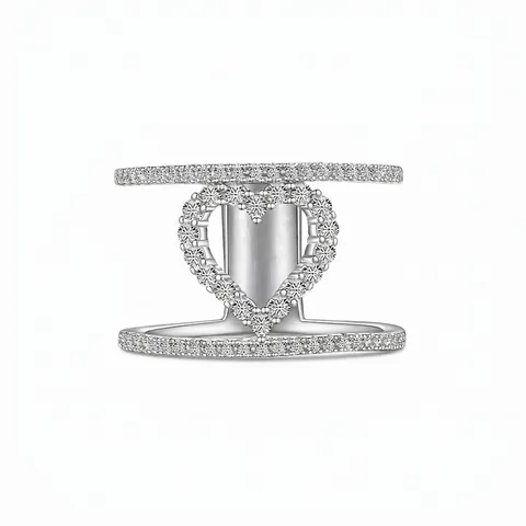 925 Sterling Silver Hollow Heart Double Layer Ring For Women Sparkly Zirconia Inlaid Electroplated Fashion Jewelry Gift