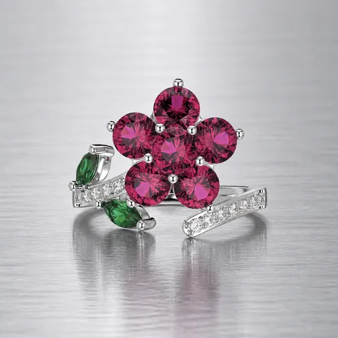 925 Sterling Silver Flower Ring For Women Personal Design Floral Shape Zirconia Inlaid Finger Ring Personal Fashion Jewelry