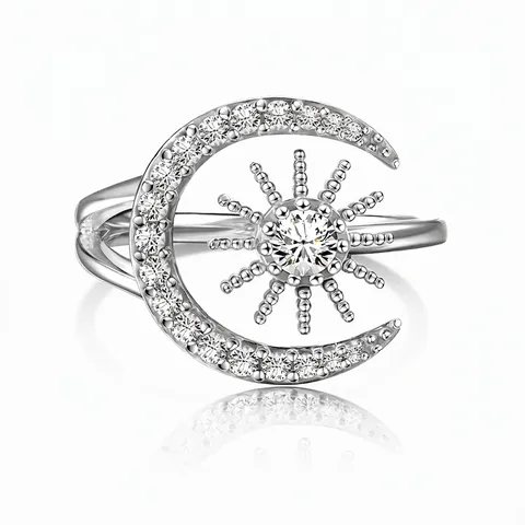 925 Sterlingsilber Sonne Mond Offener Ring Für Damen Eleganter Zirkonia Eingelegter Verstellbarer Fingerring Mode Schmuck Geburtstagsgeschenk