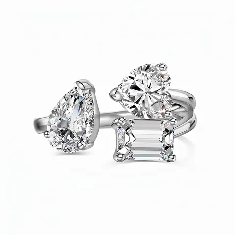 S925 Sterlingsilber Offener Ring Für Damen Herz Geometrisch Zirkonia Eingelegt Einstellbar Mode Feiner Schmuck Weißgold