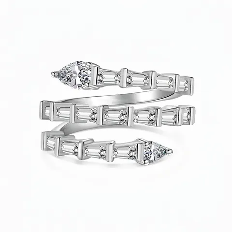 S925 Sterling Silver Spiral Wrap Ring With Pear Shape Zirconia Geometric Fashion Inlaid Jewelry Ring For Women Banquet Daily