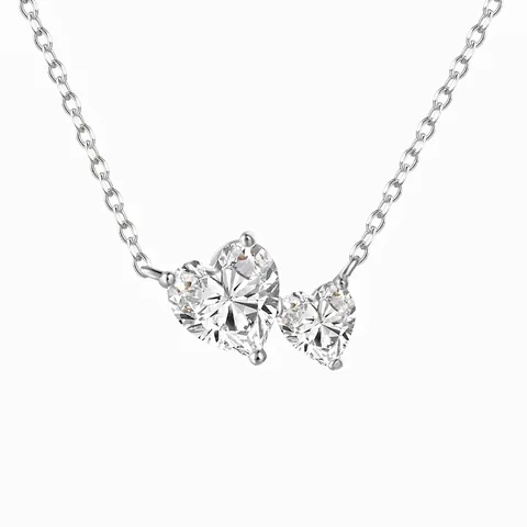 925 Sterlingsilber Doppelherz Anhänger Halskette Für Damen Elegante Strass Eingelegte Schlüsselbeinkette Mode Schmuck Zubehör