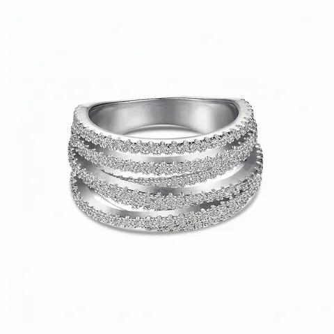 S925 Plata de Ley Anillo de Múltiples Capas para Mujer Diseño Irregular Incrustado Circonia Moda Apilable Cerrado Joyería