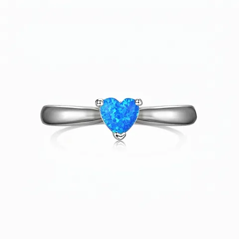 S925 Sterling Silver Heart Shaped Blue Synthetic Opal Ring For Women Minimalist Korean Style Jewelry Gift Finger Ring