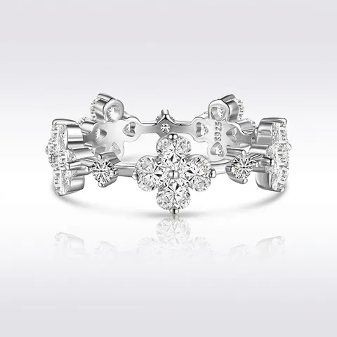 S925 Sterling Silver Clover Ring For Women Elegant Micro Inlaid Zirconia Flower Finger Ring Fashion Jewelry Wedding Party Accessories