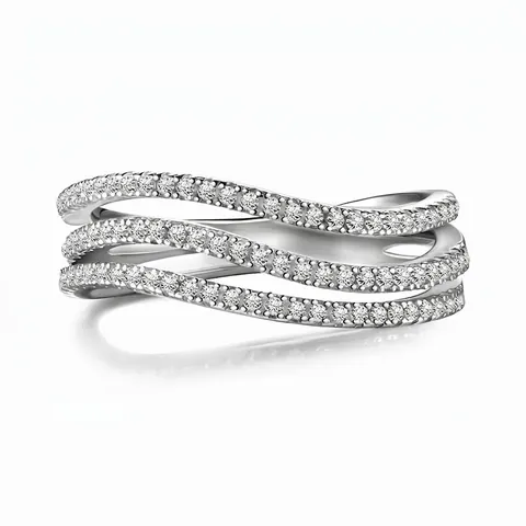 925 Sterling Silver Wavy Layered Ring For Women Elegant Zirconia Pave Inlaid Electroplated Fashion Jewelry Simple Band