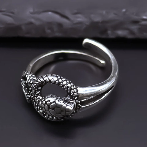 Vintage Distressed Snake Ring For Women Men Alloy Gothic Punk Style Silver Color Serpent Adjustable Open Ring Fashion Jewelry