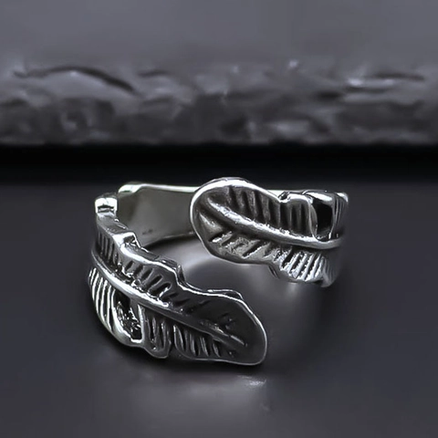 Vintage Legering Veer Open Ring Voor Dames Heren Retro Distressed Verstelbaar Punk Stijl Hip Hop Sieraden Unisex Cadeau