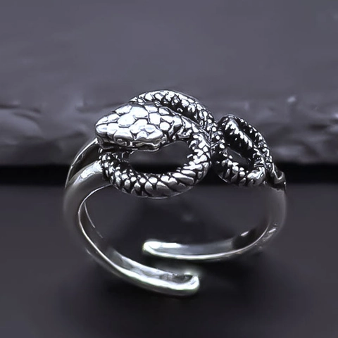Vintage Distressed Snake Ring For Women Men Alloy Gothic Punk Style Silver Color Serpent Adjustable Open Ring Fashion Jewelry