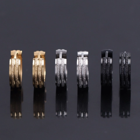 Herren Edelstahl Mattierte Huggie Ohrringe Hip-Hop Minimalistische Doppelstreifen Geometrische Runde Ohrring-Schnalle Schmuck