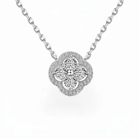 Collana con Pendente a Quadrifoglio in Argento Sterling S925 per Donna Collana Girocollo Geometrica con Zirconia Intarsiata Gioielli Regalo
