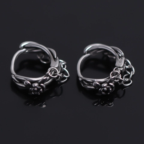 Retro Edelstahl Rosenblüte Creolen Für Herren Gothic Schwarz Strass Quaste Drop Ohrstecker Mode Schmuck