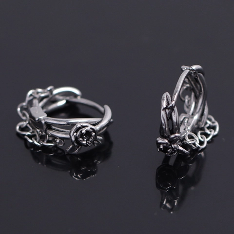 Retro Edelstahl Rosenblüte Creolen Für Herren Gothic Schwarz Strass Quaste Drop Ohrstecker Mode Schmuck