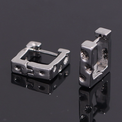 Pendientes de Aro Huggie de Acero Inoxidable para Hombre Minimalistas Cuadrados Geométricos Irregulares Joyería Retro