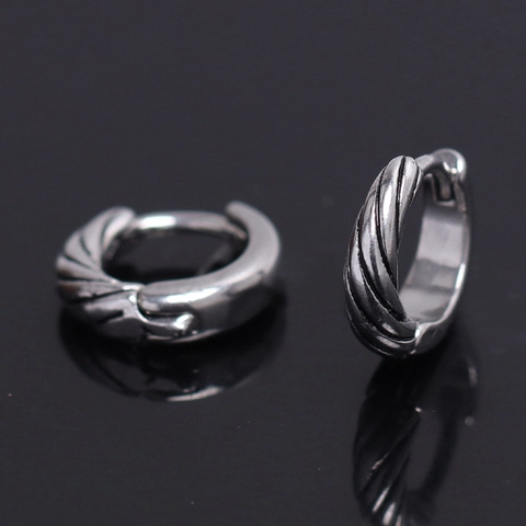 Men Stainless Steel Twisted Rope Huggie Hoop Earrings Vintage Silver Color Geometric Personalized Piercing Jewelry For Him