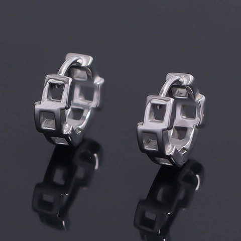 Minimalisti Orecchini a Cerchio Quadrati Geometrici Svuotati in Acciaio Inossidabile per Uomo Donna Gioielli di Moda Individuali Argento