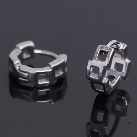 Minimalisti Orecchini a Cerchio Quadrati Geometrici Svuotati in Acciaio Inossidabile per Uomo Donna Gioielli di Moda Individuali Argento