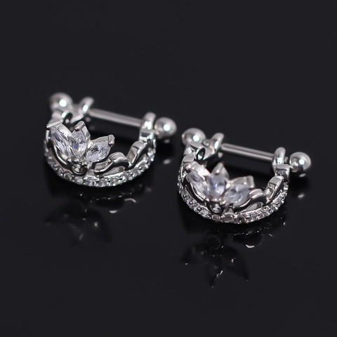 Exquisite Crown Copper Body Piercing Jewelry Silver Color Rhinestone Ear Cartilage Stud Nipple Ring For Men Women Accessory